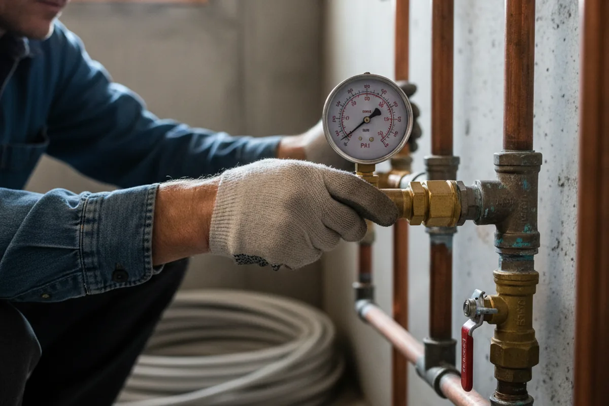 Pressure testing a repaired line during Water Line Repair in Lima